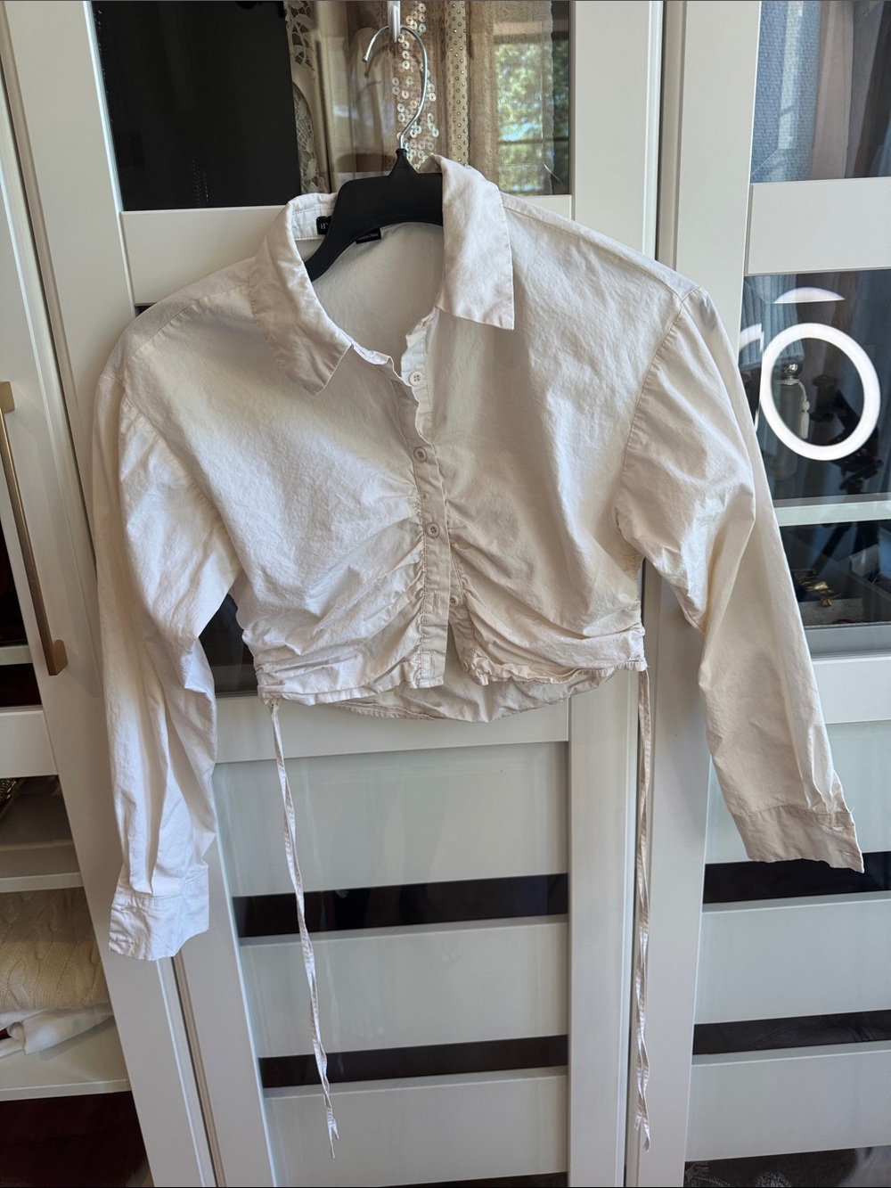 HYFVE Cream Cropped Drawstring Button-Down Shirt